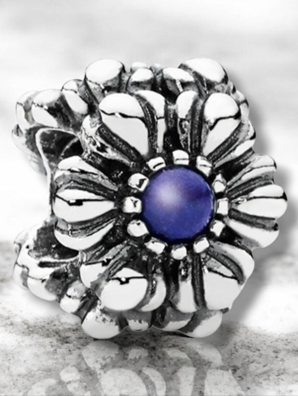 PANDORA Sterling Silver September Birthday Blooms Charm With Lapis Retired